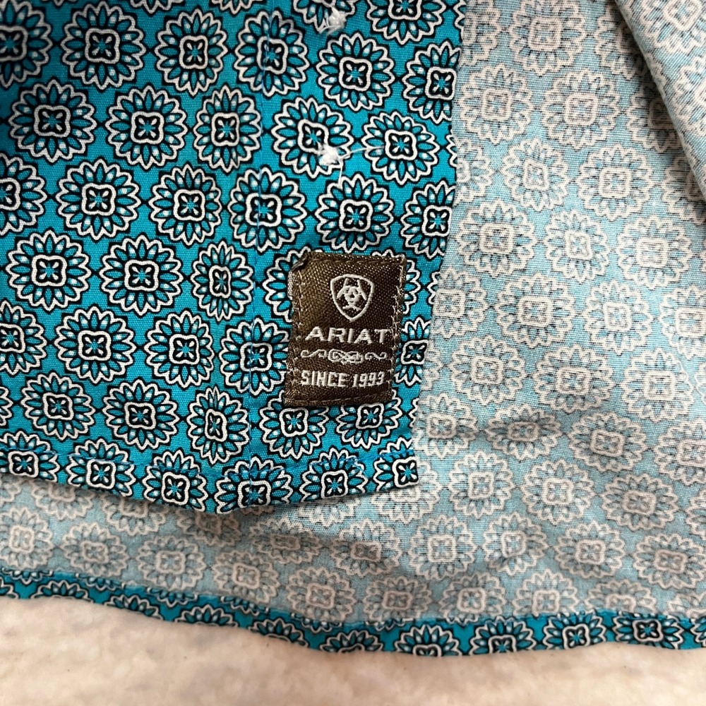 Ariat Button Down Shirt Mens Medium Teal Geometric Floral Stretch Long Sleeve - Picture 5 of 11